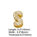 Macro detail of gold letter S pendant showing clear cubic zirconia and 10mm size dimensions - Letter S