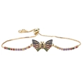Adjustable golden copper bracelet featuring a colorful cubic zirconia butterfly charm - Colorful Micro-set Butterfly
