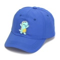 Detailed close-up of blue kids baseball cap featuring a 3D cartoon dinosaur patch - 52-54cm / Blue