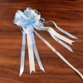 Large light blue and white striped ribbon pull bow for wedding decoration and gift wrap - Vertical Stripe Light Blue