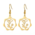 Golden tulip flower cutout dangle earrings in stainless steel with wave edge circles - Gold Color Morning Glory