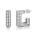 Macro detail of silver geometric hoop earrings with paved cubic zirconia stones - Platinum