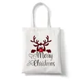 White canvas Christmas tote bag featuring a cute reindeer print and Merry Christmas text - C11 Classic Reindeer Portrait