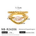 Detail view of 18K gold plated stainless steel ring with zircon and dimensions - Oval Zircon Three-layer Ring (NB-R24206套装)