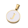 Golden stainless steel round alphabet pendant with white enamel J letter design - Letter J
