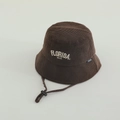 Detail of dark brown corduroy bucket hat with Florida embroidery and adjustable chin strap - 50cm (1-3 Years) / Florida-Brown