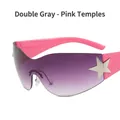 Y2K frameless star sunglasses with purple gradient lenses and hot pink temples - Double Grey Lens - Pink Temples