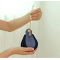 Navy blue velvet wedding candy bag with light blue embossed leather flap and snap button - Small / Royal Blue