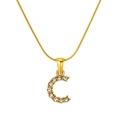 Gold snake chain necklace featuring a sparkling letter C pendant with pavé crystals - Gold Letter C (S-P148-C)