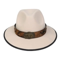 Beige western cowboy hat with brown leather band and metallic bull head buckle detail - M (56-58cm) / Beige (89 Series Long Ox Head Buckle Decor)
