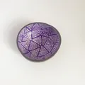 Handmade coconut shell bowl with purple and white geometric shell inlay interior - Purple Triangle Style