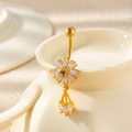 Golden flower navel ring with transparent zircon pendants and tassel detail - Flower Tassel (1#-Gold)