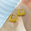 Golden irregular quilted texture horseshoe earrings in 18k gold plated stainless steel - Quilted U-Hoop Style (EH318)