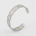 Silver multi-layer wavy beaded open bangle bracelet in polished stainless steel - Silver Style 6 (Layered Wave)