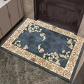 Rectangle floral pattern doormat in deep blue with gold accents for hallway entry - 60x90cm / New Chinese Entryway Style 021 (Dark Blue Floral Scroll)