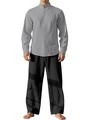 Ensemble décontracté en coton et lin pour hommes avec chemise henley et pantalon - S / Gris Clair + Noir
