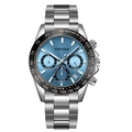 Business chronograph watch with blue dial and silver stainless steel strap for men - 1811 Silver Case Blue Dial - Steel Strap (Hollow Bottom)