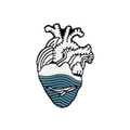 Artistic anatomical heart brooch with blue ocean waves and a white whale silhouette - Ocean