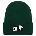 Dunkelgrüne Strickmütze mit süßer Panda-Stickerei für wohlige Wärme im kalten Winter - 54-60cm / Dunkelgrün