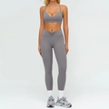 Set yoga grigio scuro con reggiseno sportivo a V e leggings a vita alta incrociata - Taglia S / Top E Pantaloni / Reggiseno sportivo + Leggings / Grigio Scuro