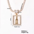 Gedetailleerde afmetingen voor de gouden Maagd Maria hanger ketting met zirkoonstenen - Rechthoekige Heiligemedaille (N00936-2)