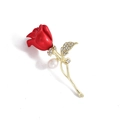 Elegante spilla a rosa rossa dorata con cristalli scintillanti e una perla bianca pura - Stile 5 (Rosa rossa con perla)