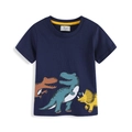 Dark blue cotton T-shirt for boys featuring a playful cartoon dinosaur print - 2T (Height 80-90cm) / Dark Blue (6036)