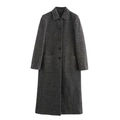 Manteau long gris foncé en laine avec revers et poches avant sur fond blanc épuré - XS / Gris de Plomb