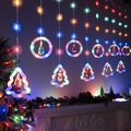 LED Christmas star window lights with 3D Santa and reindeer pendants in warm glow - Snowflake Wish + Tree Ring [Multicolor]