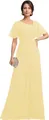Light yellow chiffon evening dress with flutter sleeves and waist crystal flower detail - US size 2 / Top And Bottom / Yellow