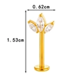 Piercing labret en titane G23 doré avec fleur de trois zircons marquises brillants - Style Trèfle (T2527-2) / Doré