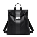 Chic black woven leather backpack with silver metal buckle and adjustable straps - Black