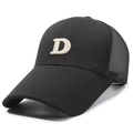 Men's summer black baseball cap with white D embroidery and breathable mesh back - Letter D Style / Black