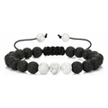 Adjustable black lava stone and white marble bead bracelet with woven cord - Lava Stone & White Turquoise