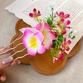 Pic à cheveux élégant en tissu frangipane avec grappes de fleurs roses pour les mariages - Épingle À Cheveux N° 38 - Rose (à L'unité)