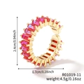 Detail of a gold adjustable ring with red rectangular gemstones and dimension annotations - Gold-Red
