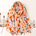 Lightweight cotton linen scarf with orange and blue sunflowers and tassel edges - Orange & Blue Sunflower Pattern (SL2208-012)