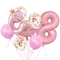 Pink crown dinosaur balloon set with number 8 and confetti latex for girl's party - Pink Crown Dinosaur, Number 8, Sequin Balloon, Latex Balloon