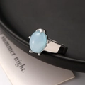 Minimalist silver ring featuring a large oval light blue cabochon gemstone inlay - Silver Blue Opal Oval Ring (7417)