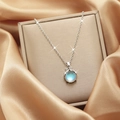 Silver necklace featuring a blue moonstone pendant with micro-pave crystals on silk - 8#xl1344-firefly-silver