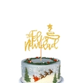 Gold glitzernder Feliz Navidad Tortenstecker mit Sternen und Weihnachtsbaum-Motiv - Gold Feliz Navidad (Fünfzackiger Stern-Stil) / Mit Klebepunkten