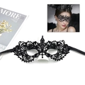 Elegant black lace masquerade mask with intricate hollow patterns and satin ribbons - 015 Small Pointed