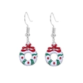 Festive Christmas wreath earrings with red bow and green enamel finish on white background - Christmas Wreath