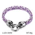 Retro roestvrijstalen schedelarmband met paarse en zilveren metalen koningsschakels - Paars