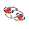 Silver metal fidget bike chain toy with red silicone rings for stress relief - Red