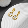 Elegant gold drop earrings with circular openwork flower pendants and white shell inlay - White Shell Style (G404) / Golden White