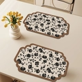 Waterproof leather placemat with vintage black rose print and wavy scalloped edges - Irregular Shape / 1 Piece / French Vintage Style-G
