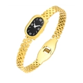 Vintage gold stainless steel link watch bracelet with an oval black Roman numeral dial - Roman Numerals Style (B-484G) / Gold