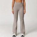 Deep grey high-waisted flare yoga pants in matte high-elasticity fabric for women - S / Flaxen