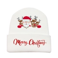 Close-up of white knitted hat featuring Merry Christmas text and cartoon reindeer print - White-Style E
